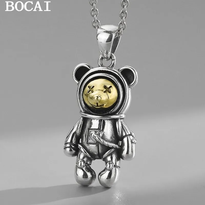 

BOCAI New S925 Silver Jewelry Unique Star Bear Pendant Rock Punk Personality Trendy Man and Woman Pendant