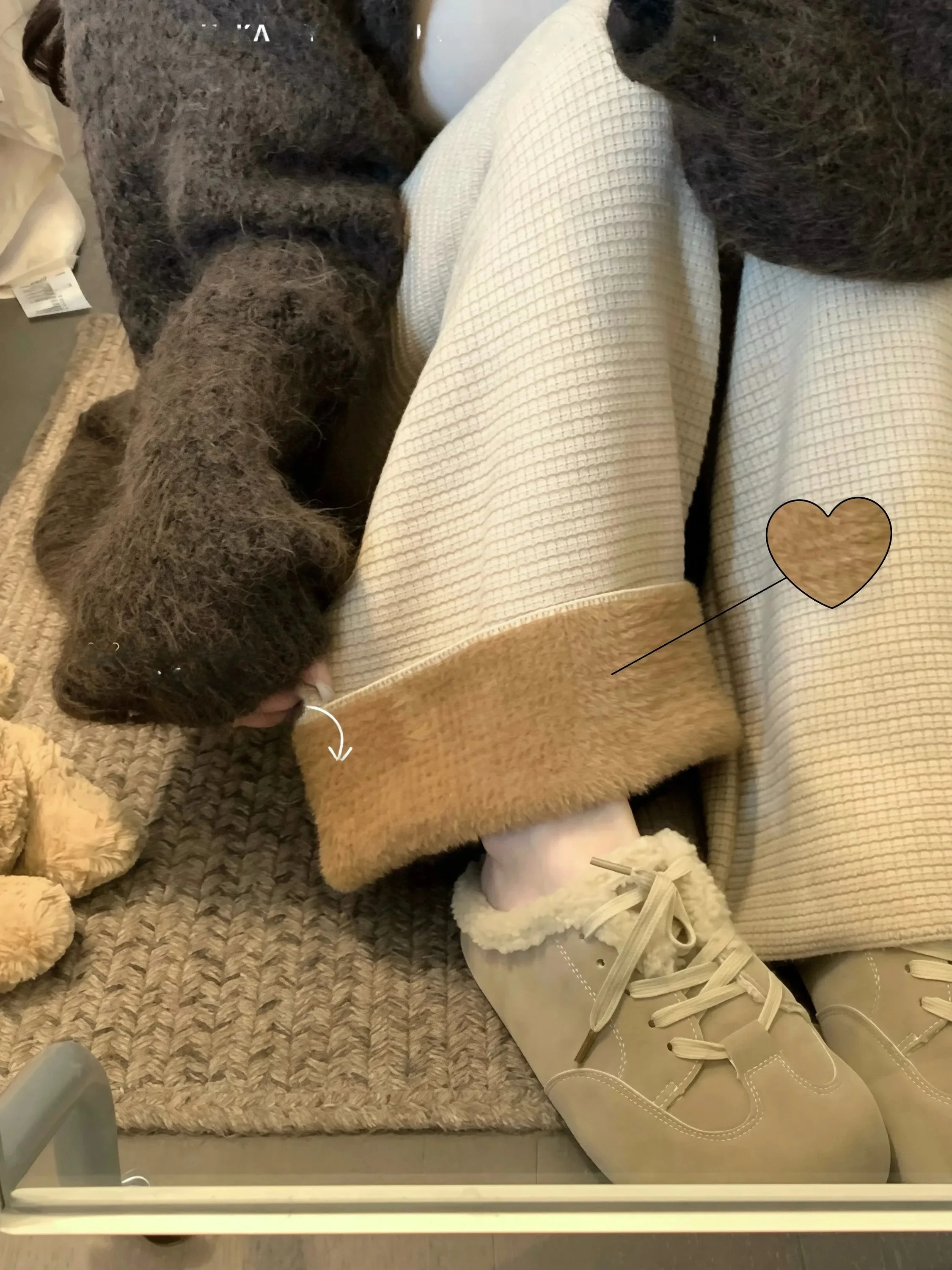 

Thickened Fleece Lined High Waist Wide Leg Knitted Casual Pants Women's Spring Warm Straight Tube Long Pants Drawstring