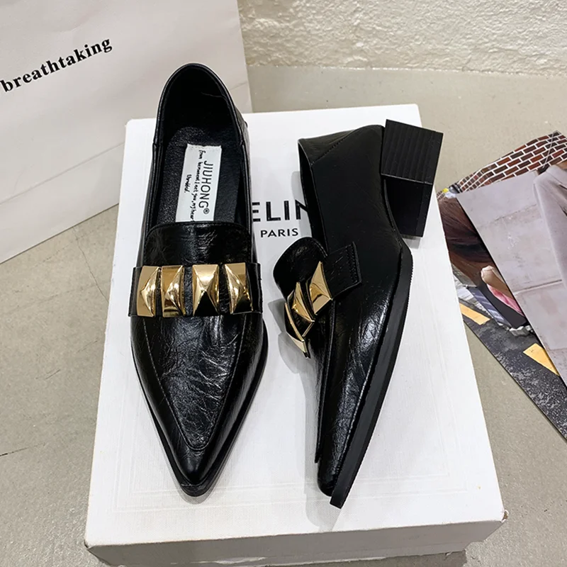 

Женская обувь на высоком каблуке, дизайнерские туфли на массивном каблуке с острым носком, новинка 2026, туфли-лодочки для вечеринок, модельные модные весенние лоферы Mujer Zapatos