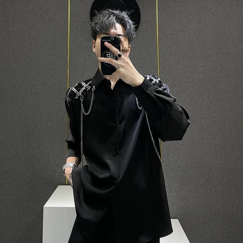 

Autumn New Men's Chain Stitching Long-Sleeved Shirt American Retro Fashion Trend Casual Loose High Street Niche Men's Tops 2025
