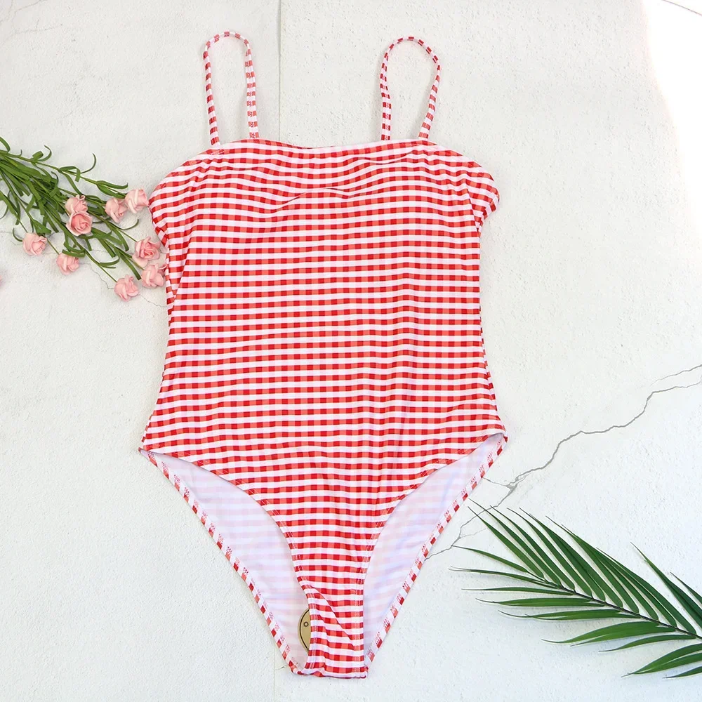 Costume da bagno bikini scozzese vintage Costume intero da donna Monokini Vacanza Beach Outfit Costume da bagno bikini Traje Bano Mujer