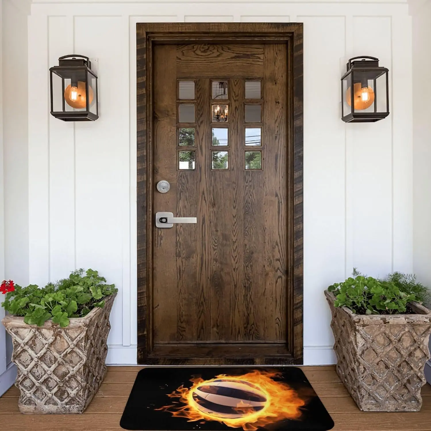 Burning Volleyball Door Mat,  Sports Ball Floor Mat, Cool Gym Entrance Rug, Non-slip Washable Boys Room Home Decor Carpet
