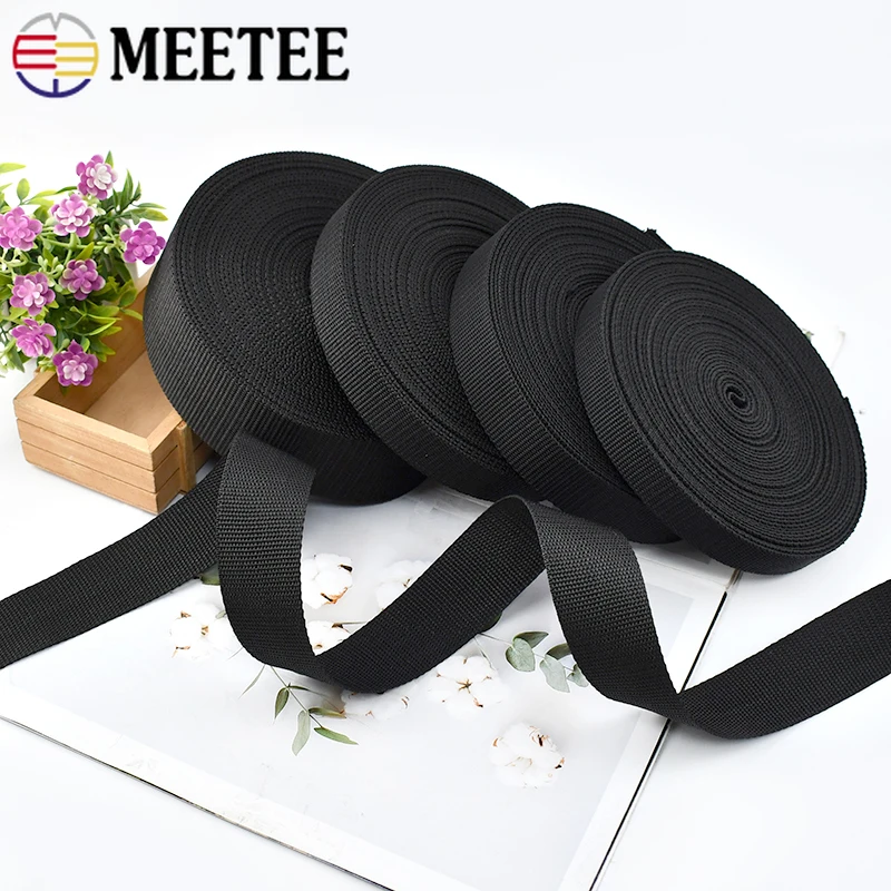 5/10Meters Meetee 20-50mm Black Nylon Webbing Tape 2mm Thick Bag Strap Ribbon Belt Clothing Backpack Band Sewing Craft Accessory