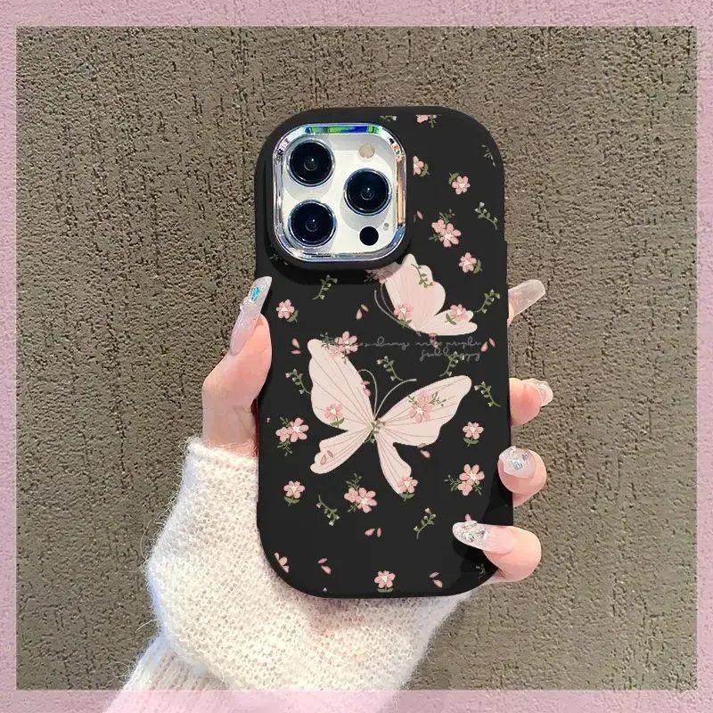 Flower Butterfly Case For OPPO A17K A17 A16 Reno 8T 5G 6Z 5Z 7 6 8 4 Pro 5 Lite 5F A57 Soft Silicone Plating Metal Lens Cover