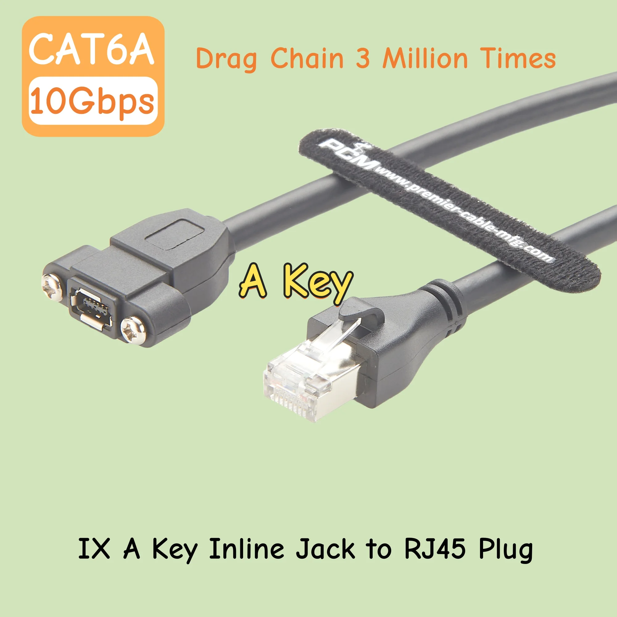 Cat6a IX A Key Inline Jack to RJ45 Plug Industrial Ethernet Cable 10Gbps with Locking Screws Panel Mount for Industrial Cameras