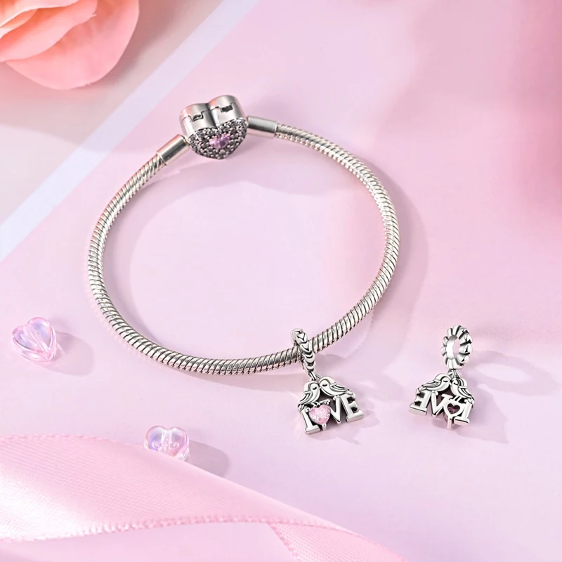 Original Charms 925 Sterling Silver Luminous Pink Blue Claw Print Beads Fit Plata 925 Bracelets for Women Jewelry Making Gift
