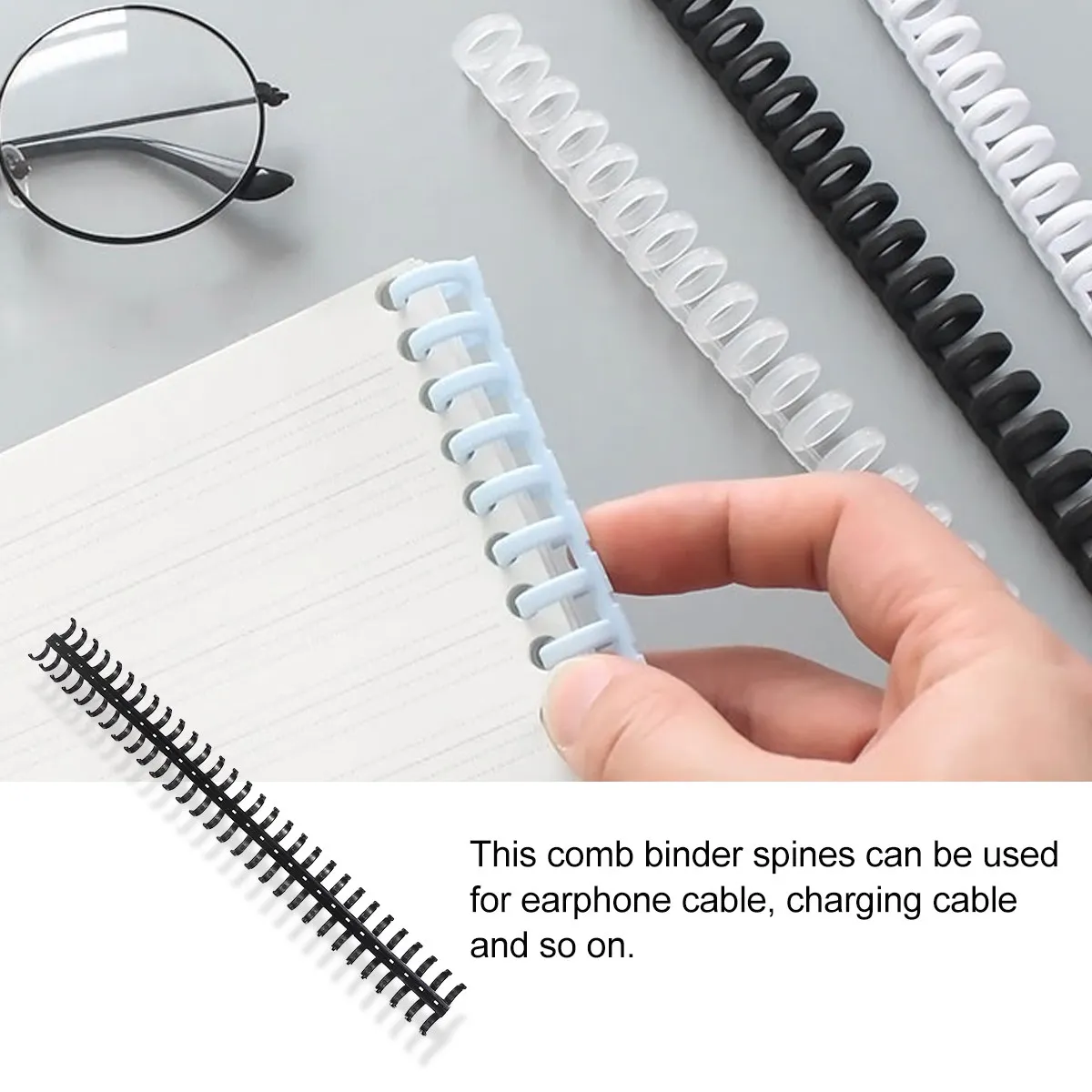 10Pcs Black Plastic Comb Binder Spines Loose- Hole Binding Clips Adjustable for Office Supplies Notebook Report Calendar