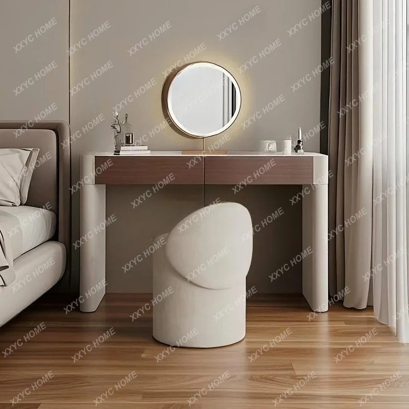 New bedroom modern simple rock slab high-end makeup desk integrated saddle leather makeup table
