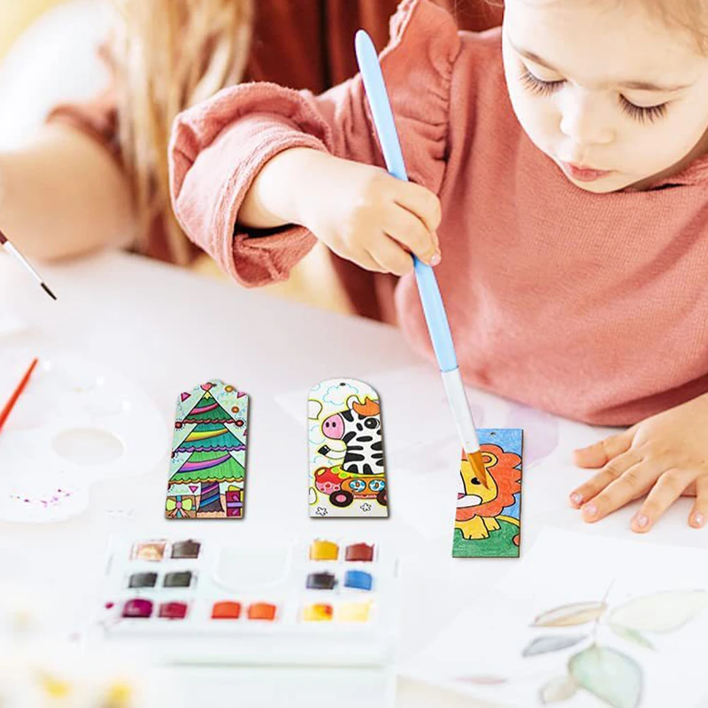 

1 set Wooden Bookmark With Tassel Unfinished Blank Diy Craft For Painting Drawing Writing Decorative Marker Student Gift