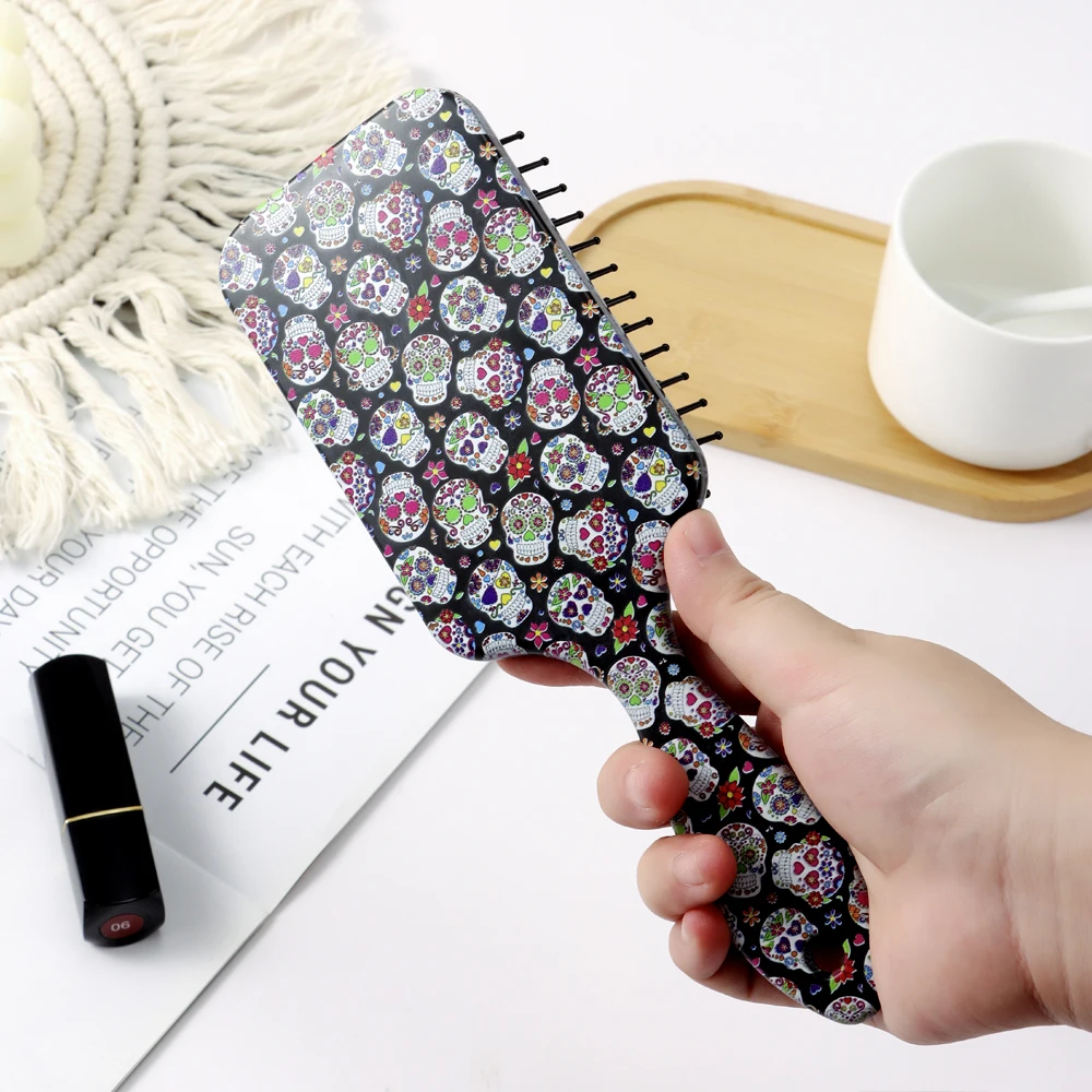 Anti-Static Flower Skull Pattern Hair Brush with Air Cushion, Suitable for Dry Or Wet Hair