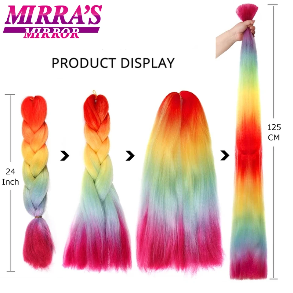 Trenzado para Niñas, Pre-Estirado, Ombre, Jumbo, Sintético, Rojo, Rosa, Azul, Gris, 24 Pulgadas, para Mujeres 3