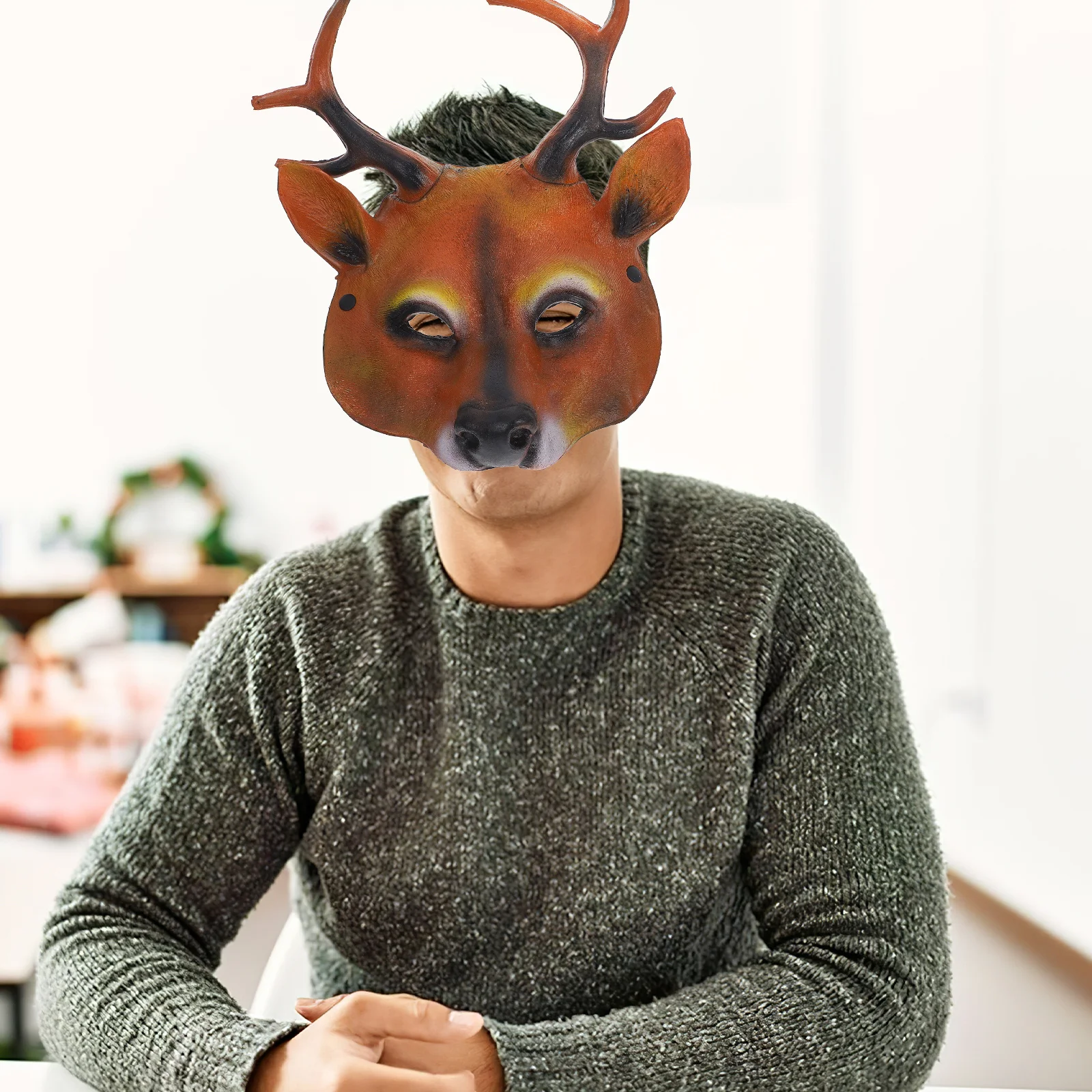 

Reindeer Mask Durable Halloween Costume Prop Antlers Full Face Masquerade Party Cosplay Accessory Halloween Reindeer Mask
