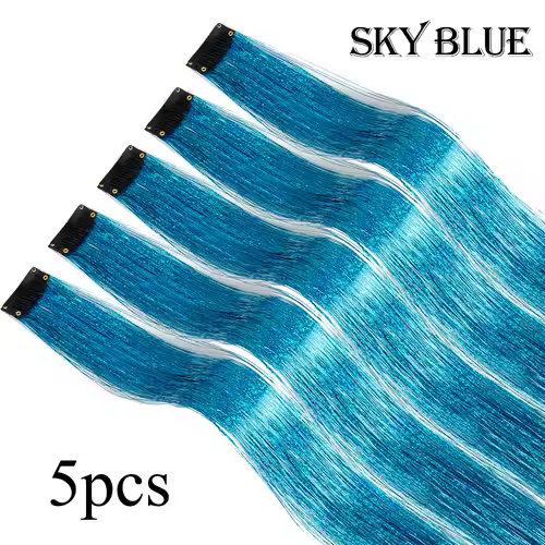 Shiny Sparkle Hair Extension Clip In Hair Tinsel Glitter Fairy Hair Tinsel Kit Heat Resistant 5Pcs Hair Streak Synthetic Hair - Image 15