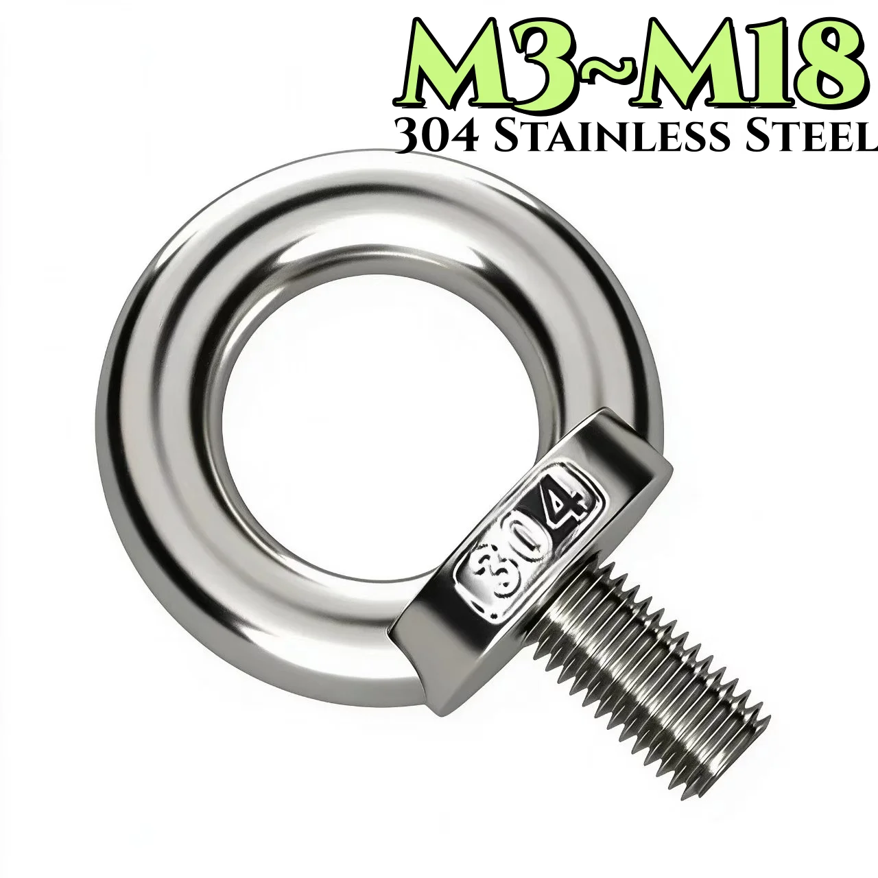 M3 M4 M5 M6 M8 M10~M18  304 Stainless Steel Lifting Eye Screw Bolt Round Ring Hook Bolts Marine Ring Loop Hole for Cable Rope