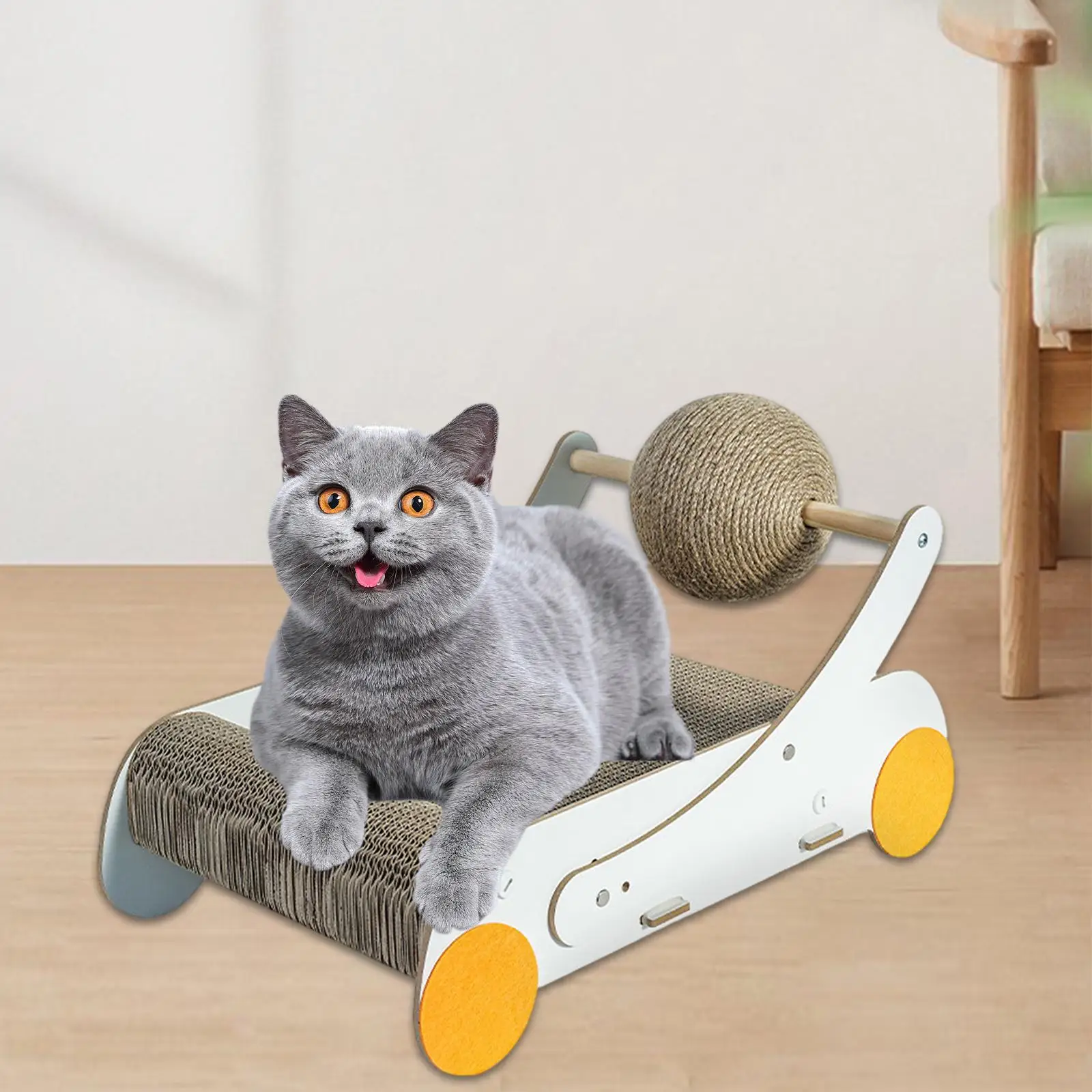 Cat Scratch Pad with Ball Corrugated Paper Interactive Scratcher Toy for Cats Activity Center Furniture Protector and Rest