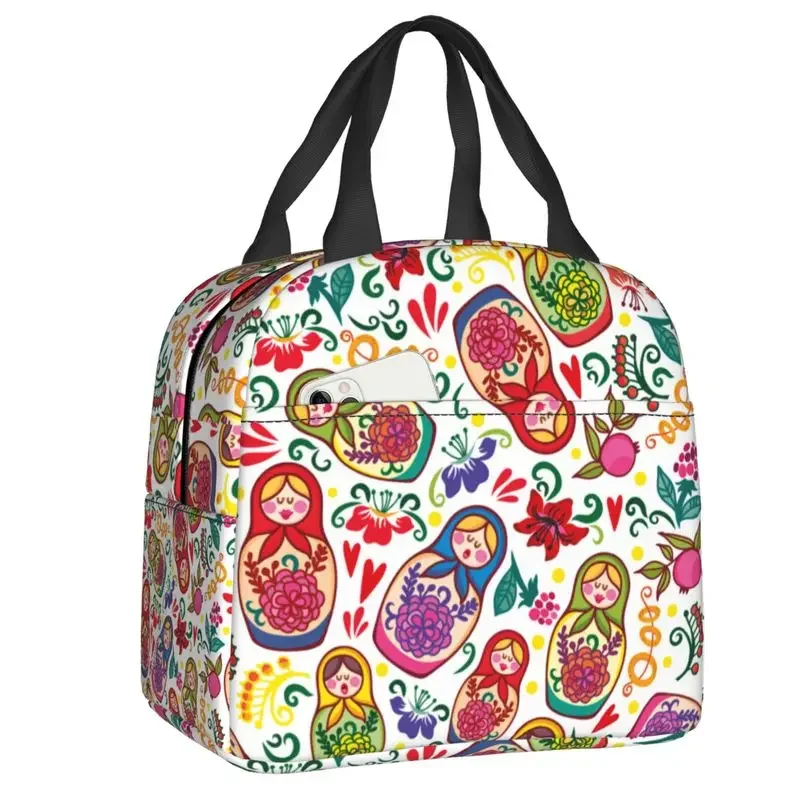 Russian Doll Babushka Matryoshka Insulated Lunch Bag for Work School Portable Thermal Cooler Bento Box Women Kids