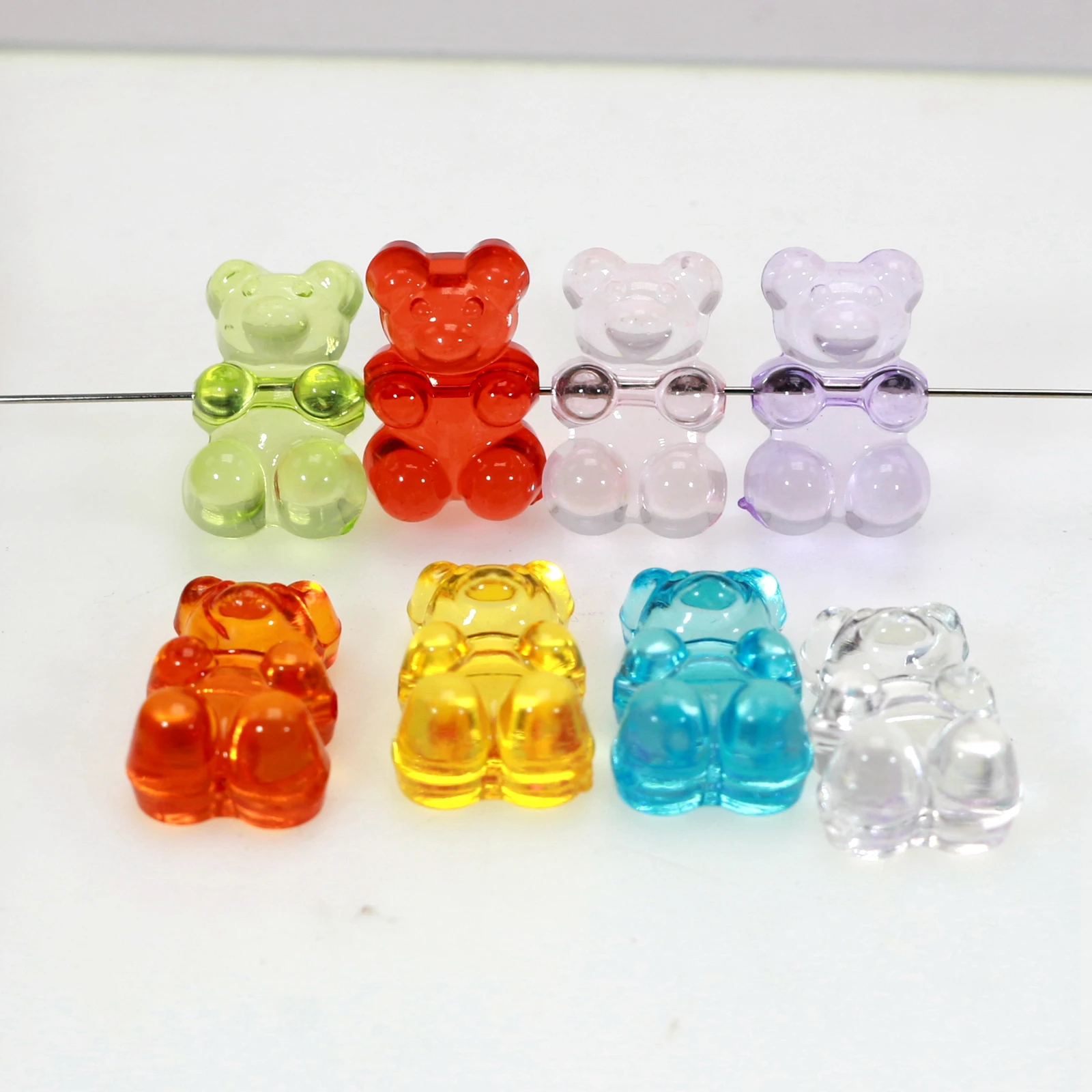 50 Mixed Color Transparent Acrylic Gummy Bear Beads 19mm horizontal hole