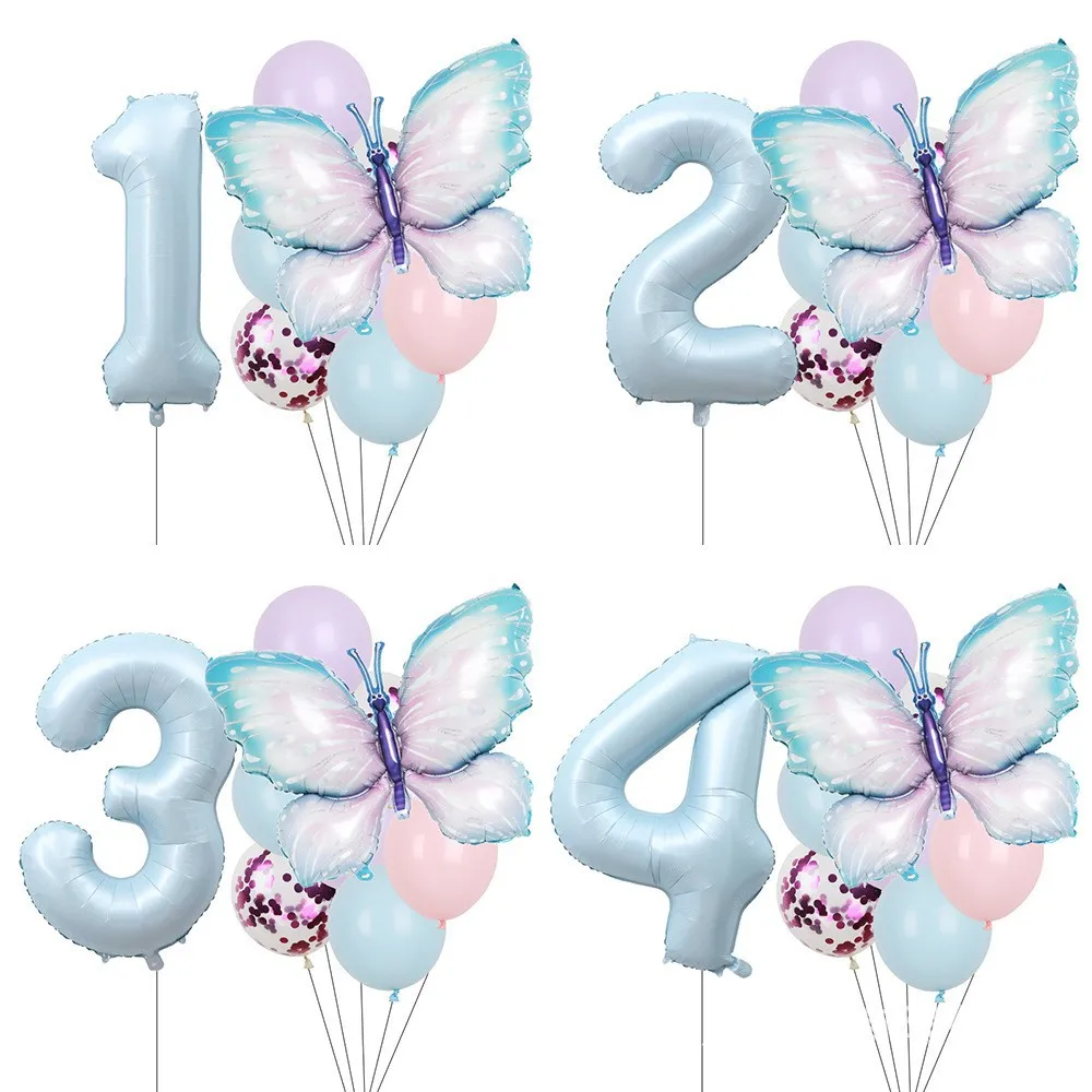 

10Pcs/set 40 inch Baby Blue Giant Number Balloons Butterfly Balloons for Theme Birthday Party Baby Shower Globos Decora Supplies