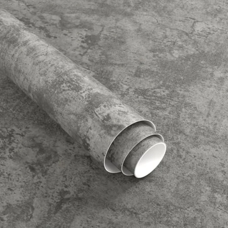 

Kitchen, bedroom, bathroom application; vinyl; grey; peel-and-stick, waterproof, matte textured 3D faux concrete wallpaper