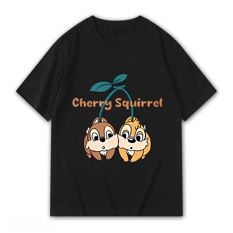 

Anime Disney Kiki and Titi Print Short Sleeve Chipmunk Crew Neck Teen Summer Cotton Loose T-Shirt Short Sleeve Half Sleeve Top