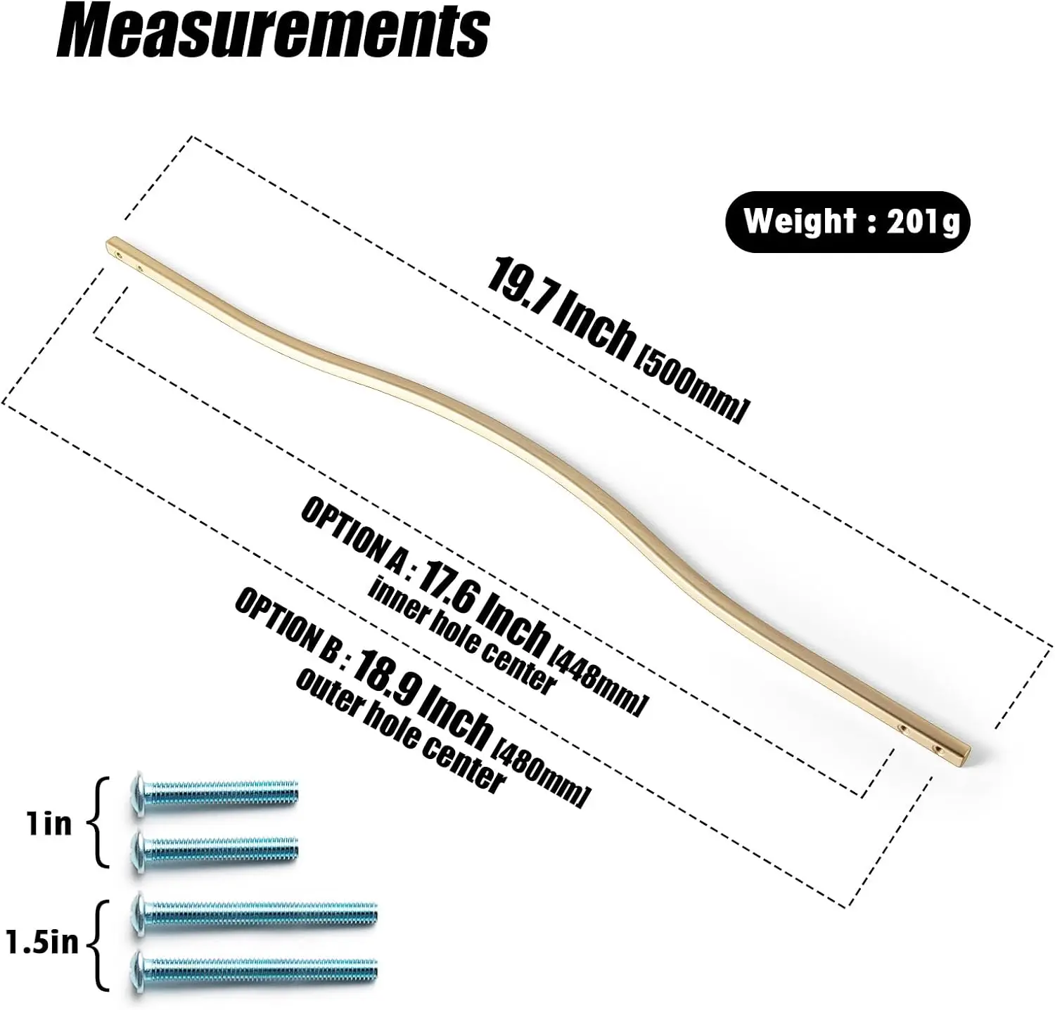 Low Profile Brushed Brass Cabinet Pulls, Double Hole Centers (17.6''/18.9'') Zinc Alloy Handle for Drawer Cupboard Wardrobe,6 Pa