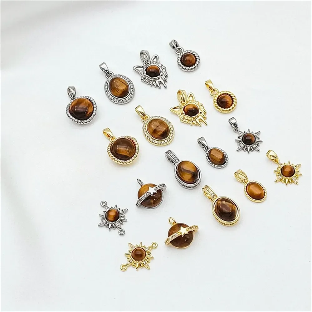 

18K Gold-plated White K Tiger's Eye Geometric Pendant, Handcrafted DIY Bracelet, Necklace Pendant, Jewelry Accessory