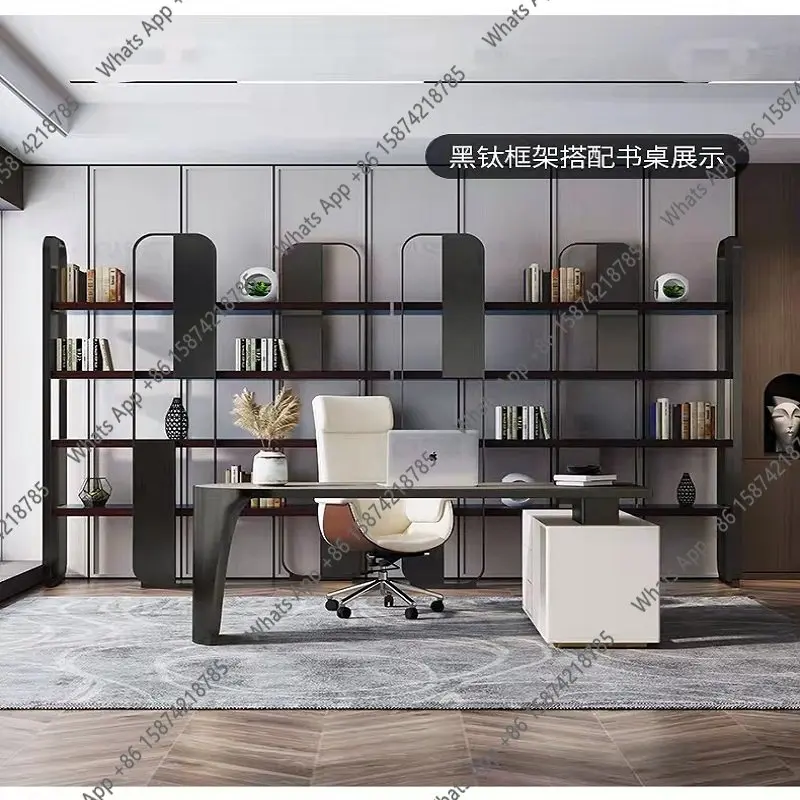 

AItalian Light Luxury Bookshelf Study Shelf Stainless Steel Bookcase Modern Simple Living Room Office Wrought Iron Partition