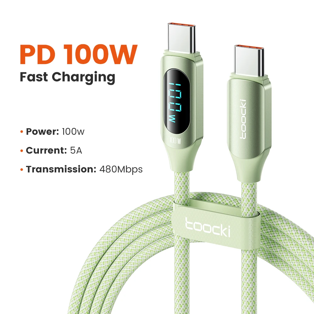 Toocki X03 100 W USB-C-auf-C-Kabel für iPhone 15 5 A, Digitalanzeige, Hochgeschwindigkeits-Typ-C-Kabel für Samsung, buntes Ladegerät, Datenkabel