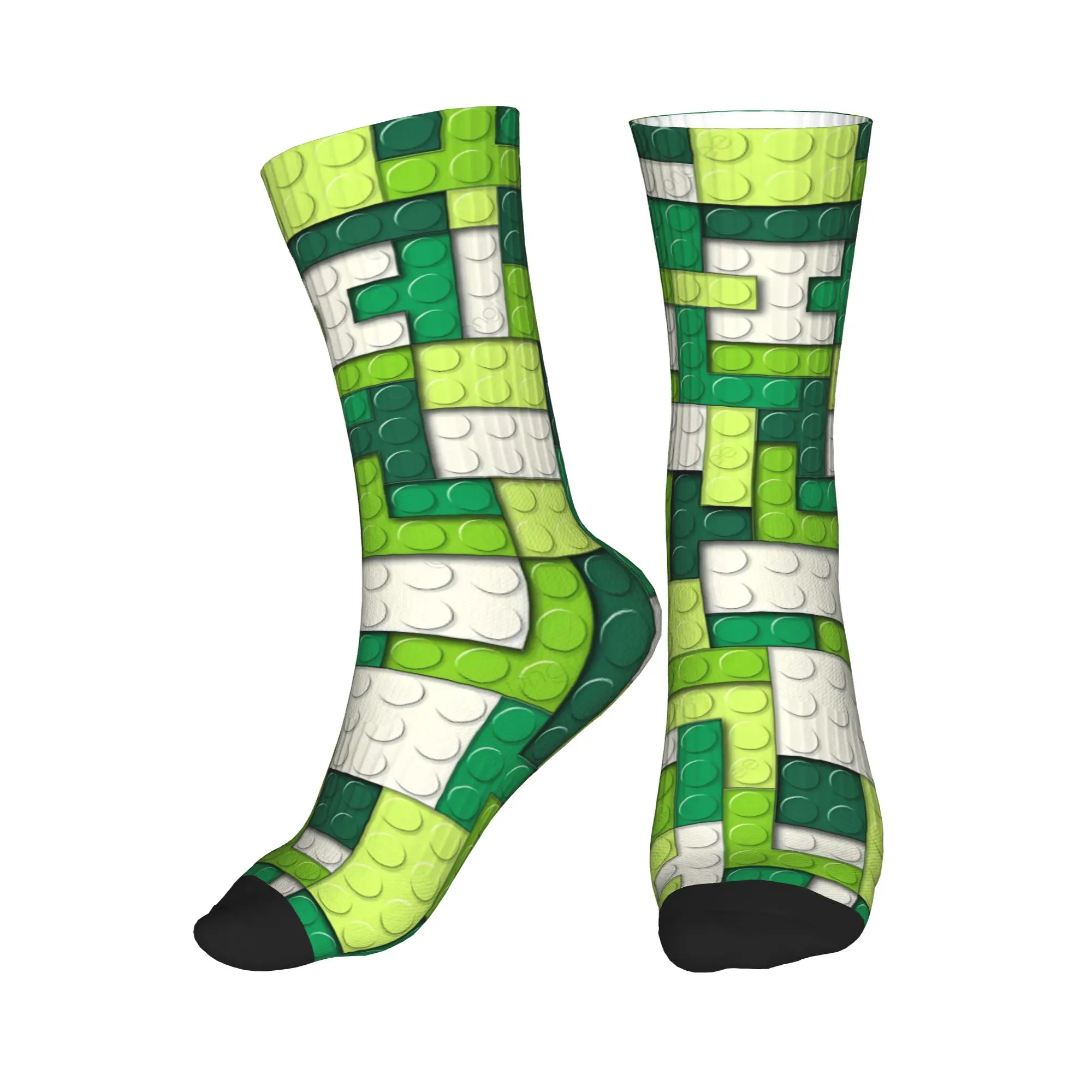 Adults Men Socks Green Gradient Building Blocks Pattern Stockings Anti Slip Medium Socks Winter Leisure Pattern Running Socks