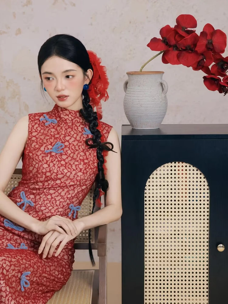 

2026 New Red Lace Dress Chinese Atmosphere Sensation High-End Girl Feeling National Style Photography Costume Women...