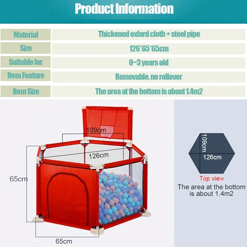 Hexagon Type Playpen for Children Indoor Infant Playground Fence Toddler Baby Red Color Safety Guardrail Park Without Ball