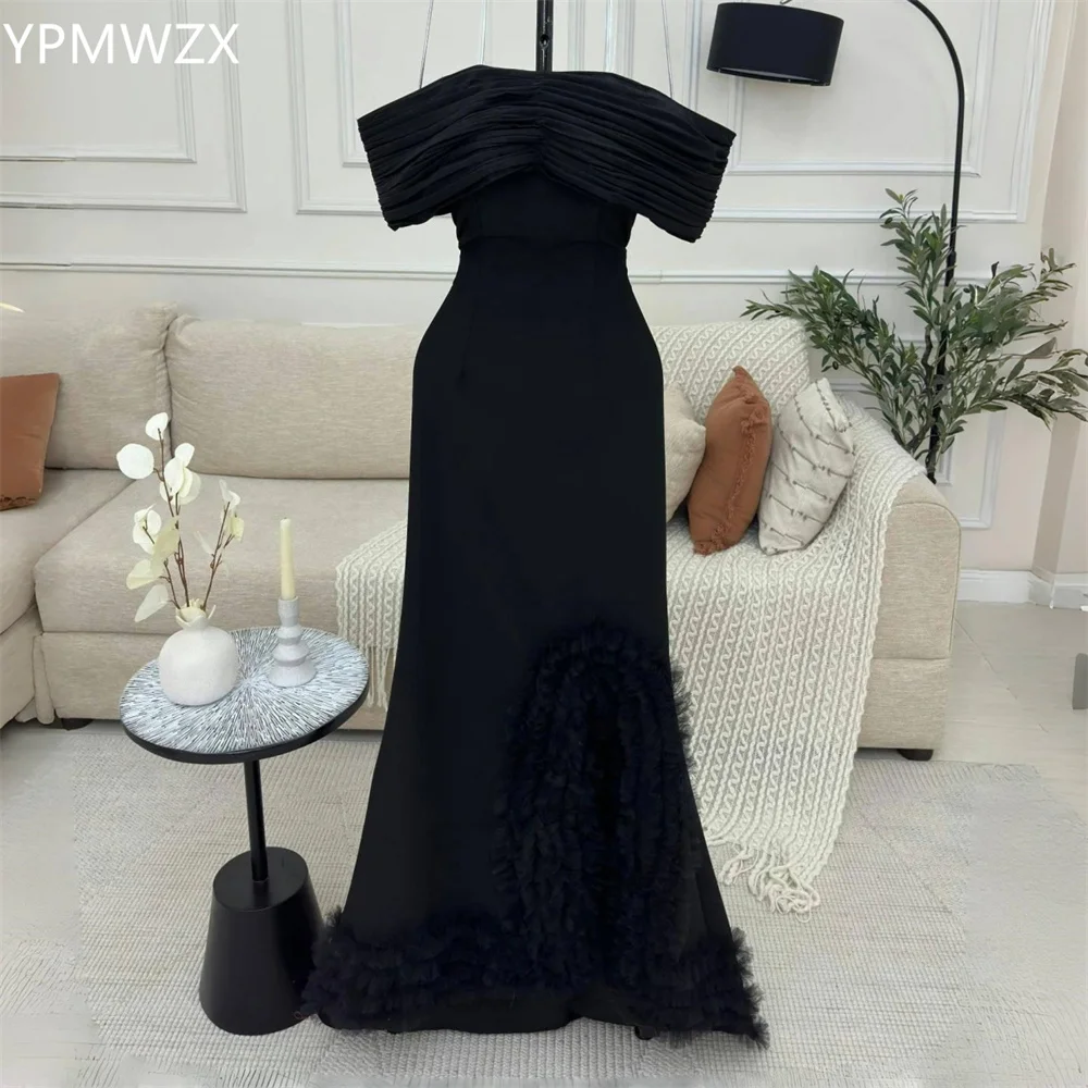 

Customized Formal Dress Women Party Occasion Prom Gown YPMWZX Off-the-shoulder A-line Floor Length Skirts Shirred Feather Bespok