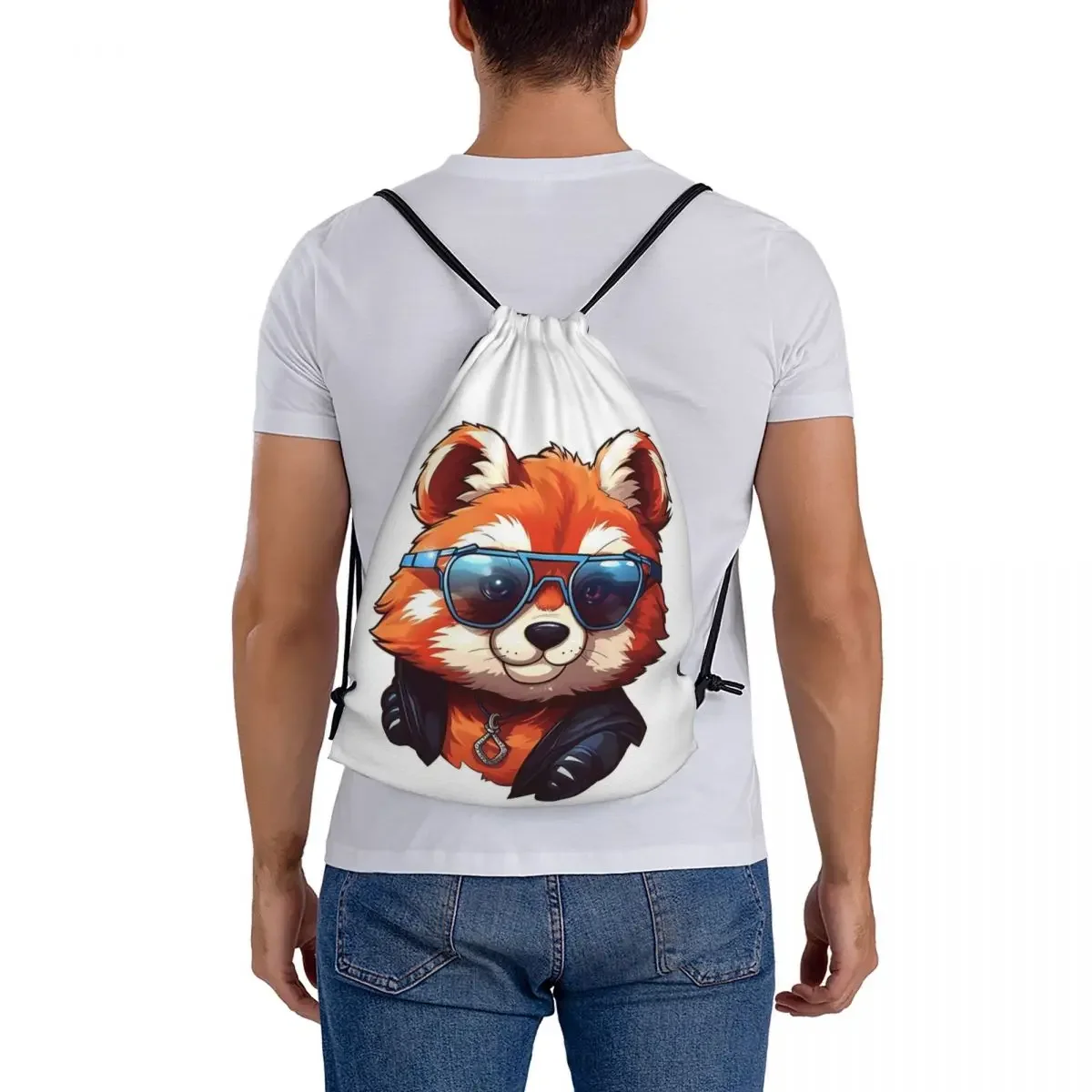 Mochila Kawaii RedPanda con gafas de sol, bolsa informal portátil con cordón, paquete de bolsillo, artículos diversos para estudiantes de viaje