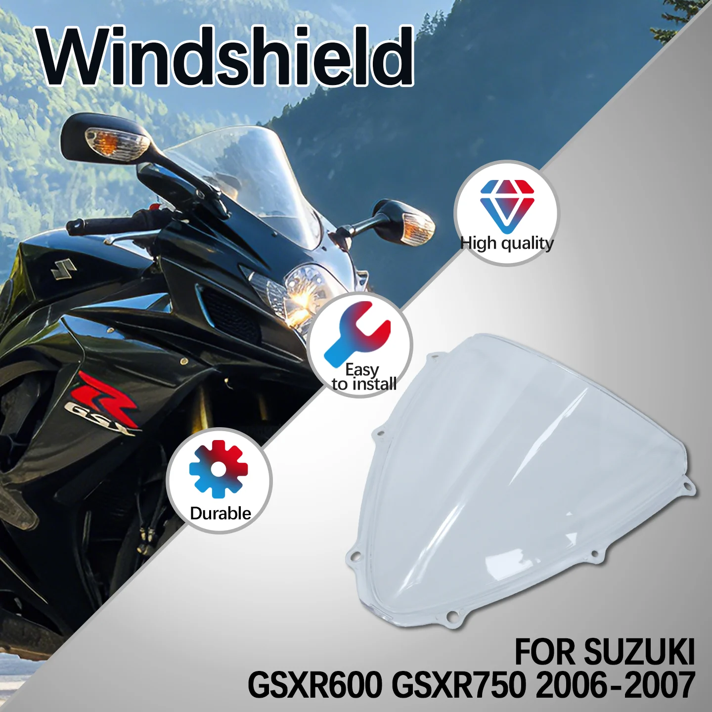 For Suzuki GSXR600 GSXR750 GSX-R 600/750 K6 K7 2006-2007 Moto Double Bubble Windshield Deflector Protector
