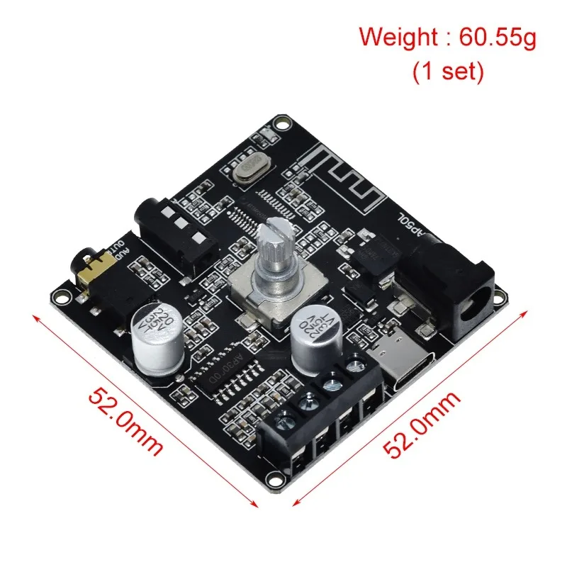 XY-AP50L Mini Bluetooth 5.0 50W+50W Dual Channel Audio Power Digital Amplifier Board Stereo Amplifier 3.5MM AUX USB APP