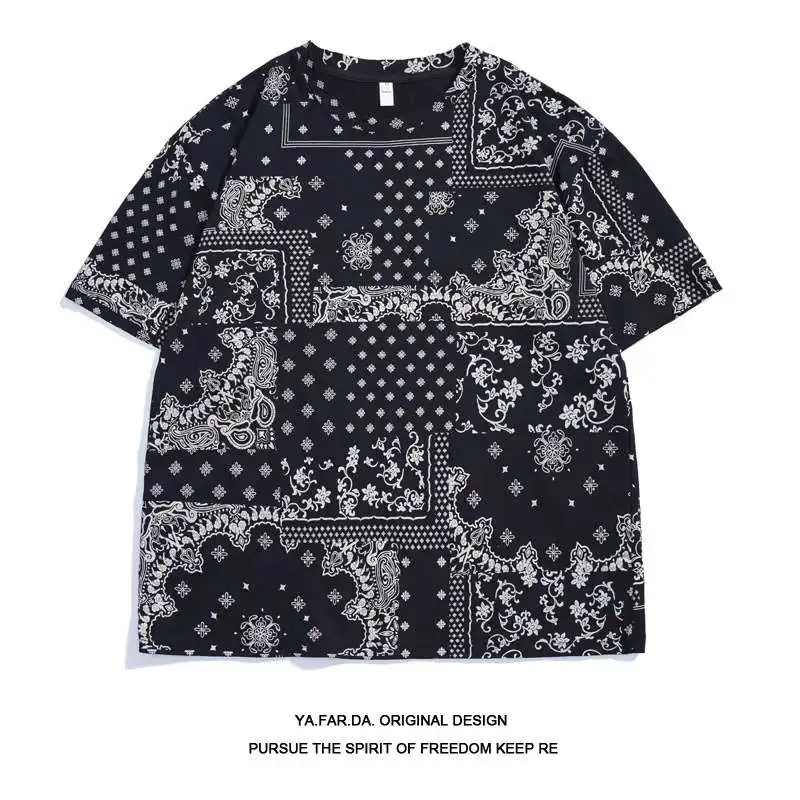 Active Summer Men's Casual Loose Caew Flower Digital Full T-irt Youth Trend Spring ort Sve Loose Fit T-irt