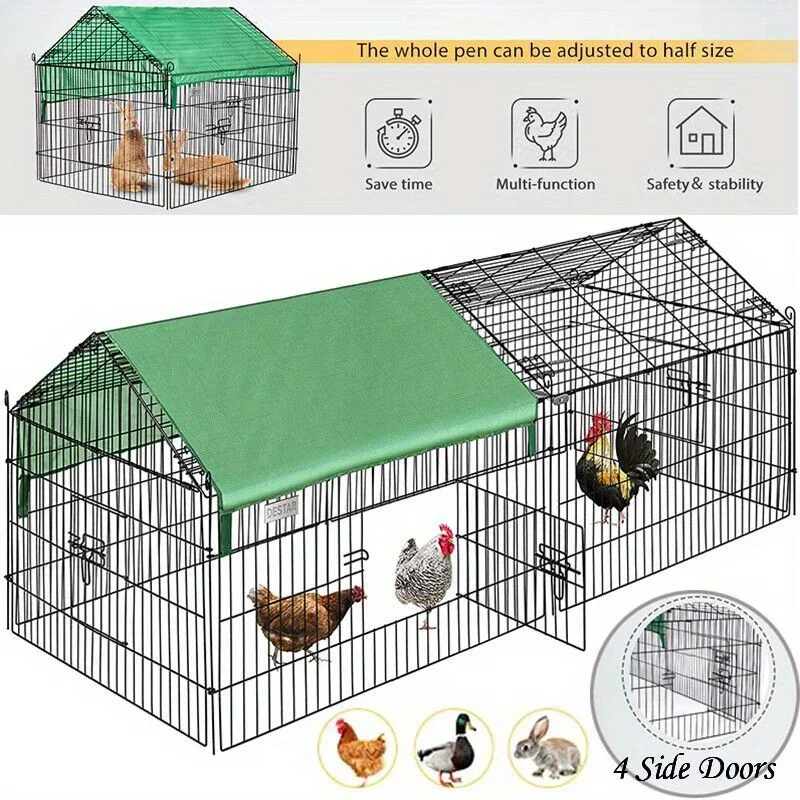 71x30'' Foldable Metal Chicken Coop Pet Cage Duck Rabbit w/ Weather Proof Cover