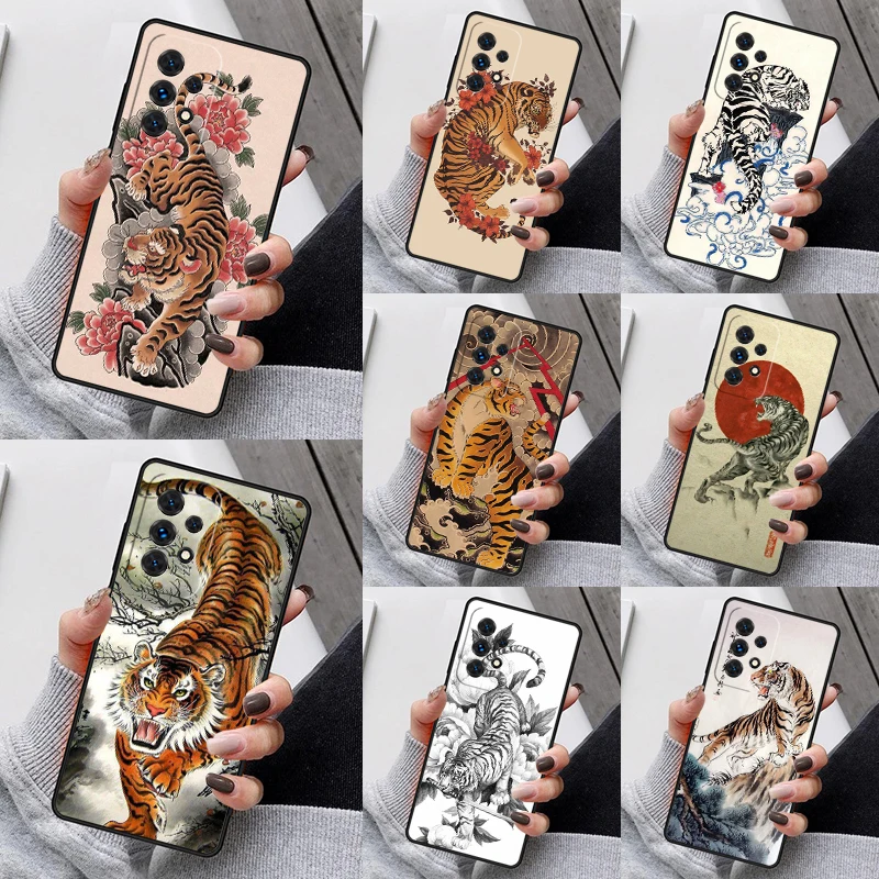 Japanese ukiyo-e Art Panther Tiger Phone Case For Samsung Galaxy S23 S21 S20 FE S24 S22 Ultra Note20 S10 S9 Plus A40 A52 A13 A53