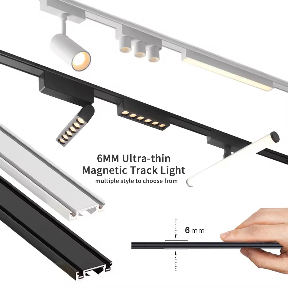 

New Magnetic Track Light 6MM-Thin Ultra Slim DC48V Surface Rail Led Flood Grille Spotlight Aluminum Home Lighintg Black White