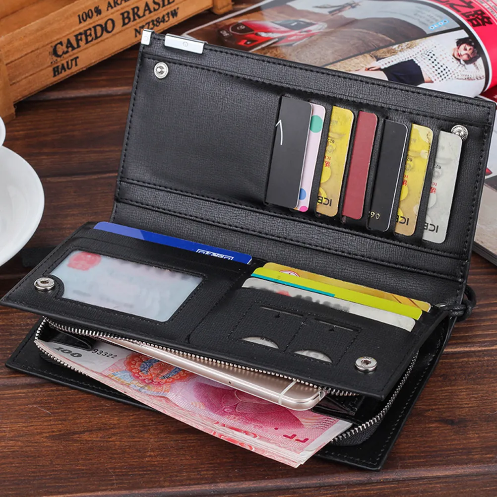 Stylish Multifunctional Men Use Wallet Large Capacity Long Zipper Purse for Coins Cash Credit Cards Id Passport Checkbook Clutch