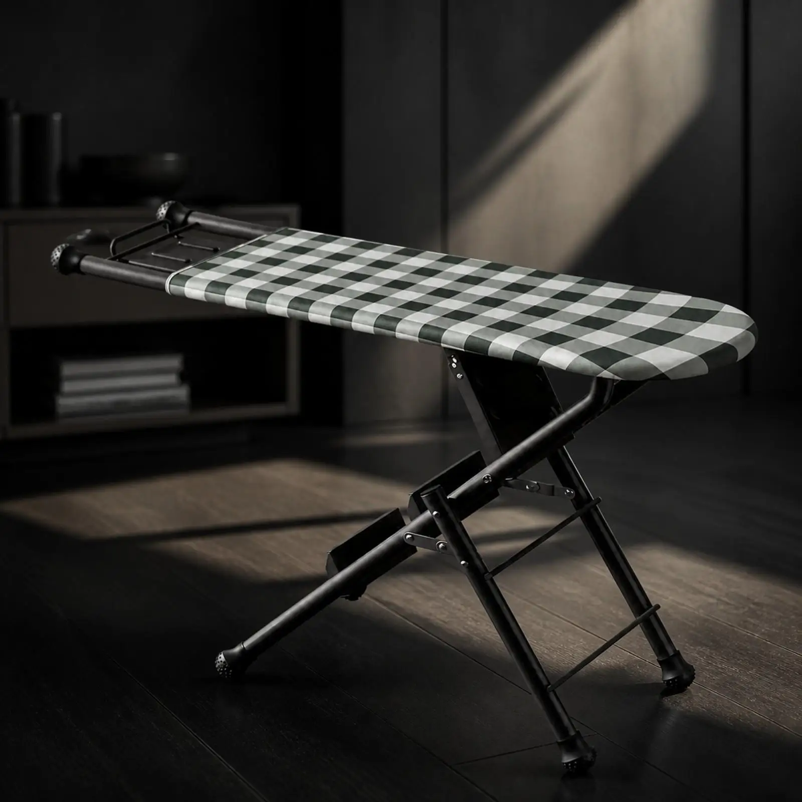 Space Saving Foldable Ironing Board with Built in Step Stool Heat Insulation Pad for Laundry Room Closet Organization and