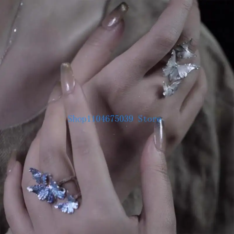 5asd Metallic Color Shifting Adjustable Butterfly Ring Comfortable Jewelry For Trendy Outfits