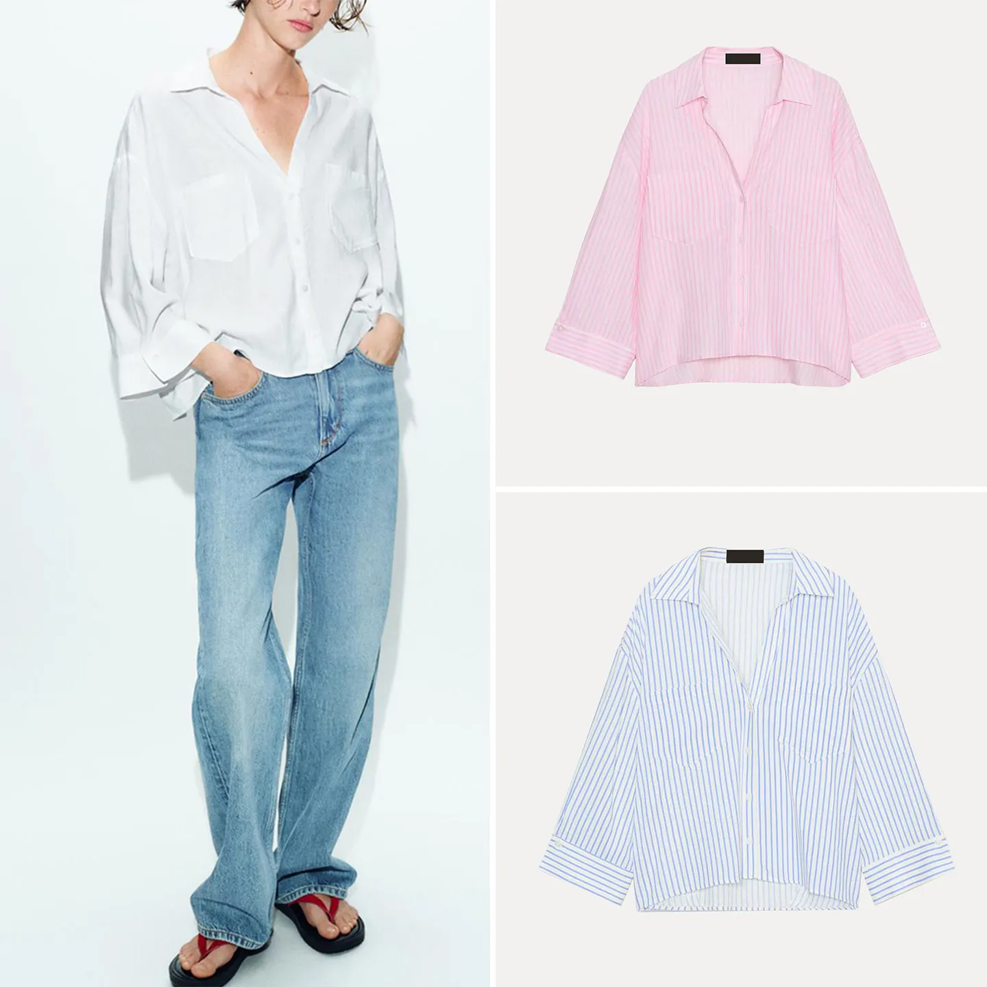 

Women's Fashionable Striped Shirt Spring Commute Turn-down Collar Draping Personality 2026 New Arrival Zadata Long Sleeve