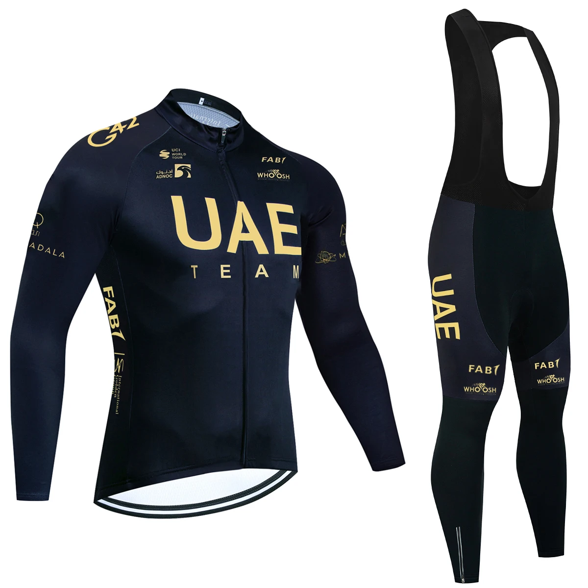 Golden Winter UAE Cycling Set Team Pro Cycling Jersey Bike Jacket Pants Men Warmth Thermal Fleece Ropa Ciclismo Bicycle Clothing