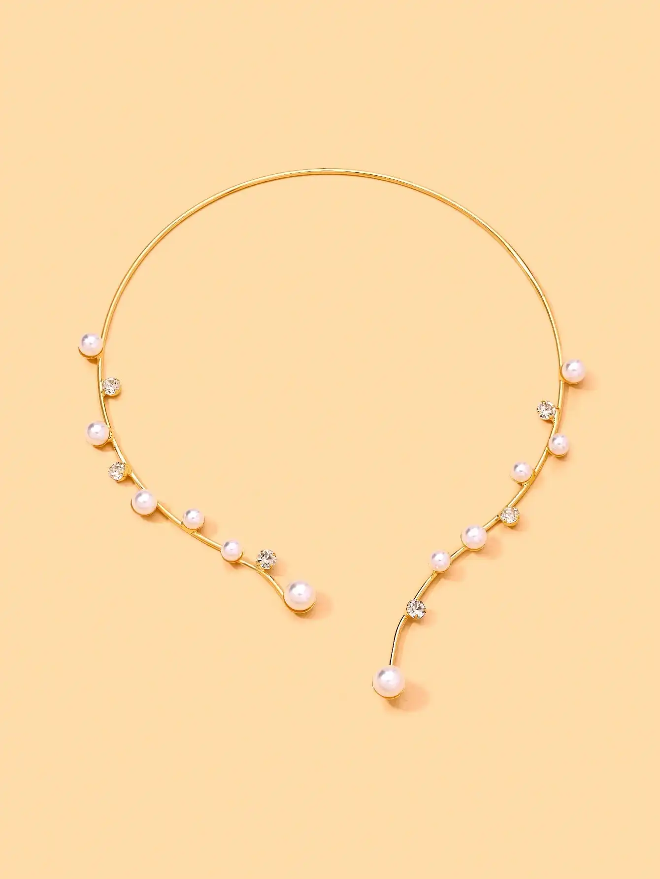 Elegant Open Cuff Choker Necklace For Women Pearl Rhinestone Crystal Scattered Decor Collar Bridal Neck Ornament For Wedding Pro