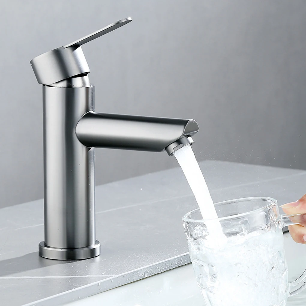 Stainless Steel Water Faucet Replacement Deck Mounted Threaded Solid Color ple Style Anti-rust Kitchen Sink Tap