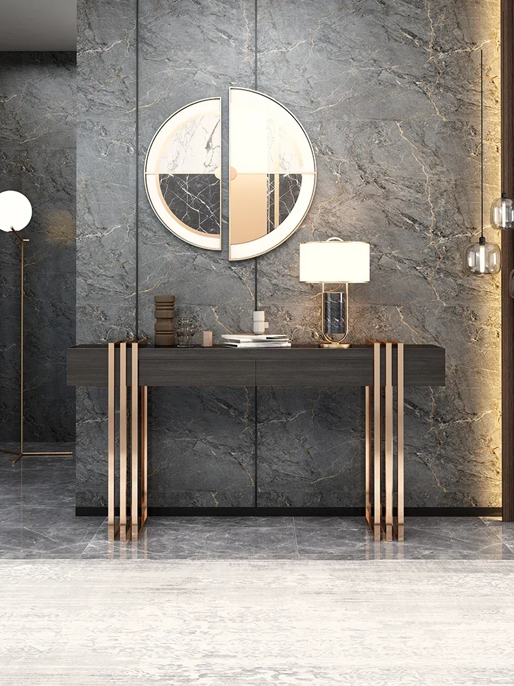 

A Simple and Luxurious Entrance Table with A Wall Facing Foyer and A Simple and Luxurious Entrance Table