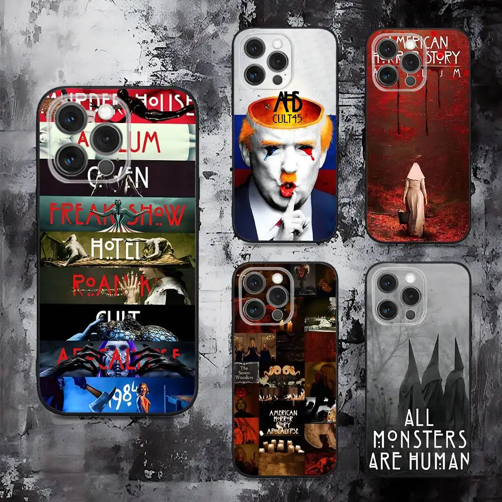 Capa de telefone AHS American Horror Story para iPhone 16,15,14,13,12,11,Pro,Max,Plus,X,XS,SE,E,Mini, capa preta de silicone macio
