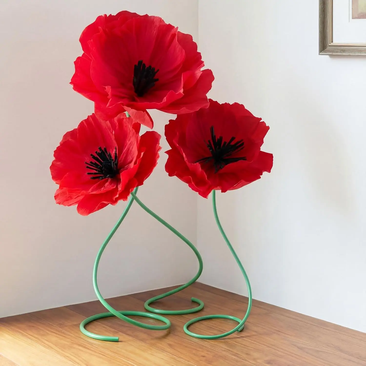 

3 Pcs 5ft Large Paper Red Poppy Flowers Halloween Giant Artificial Poppies Standing Huge Handcrafted Poppy Flowers Wicke
