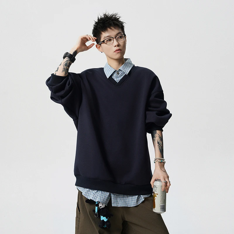 

Fashionable Checked Collar Pullover Lapel Long-sleeved Sweatshirt Loose and Versatile Trendy Men Comprehensive Sports Sweatshirt